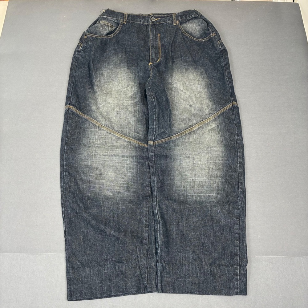 Y2K Dark Wash Baggy Wide Leg Faded Jeans Men's Size 29x29 Grunge Vibes Jeanetics